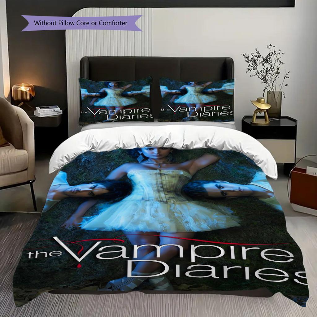 Mystery Vampire Diaries Three-piece set (1 * duvet cover + 2 * pillowcase, without core) 2D Flat Bedding set Duvet cover and pillowcase