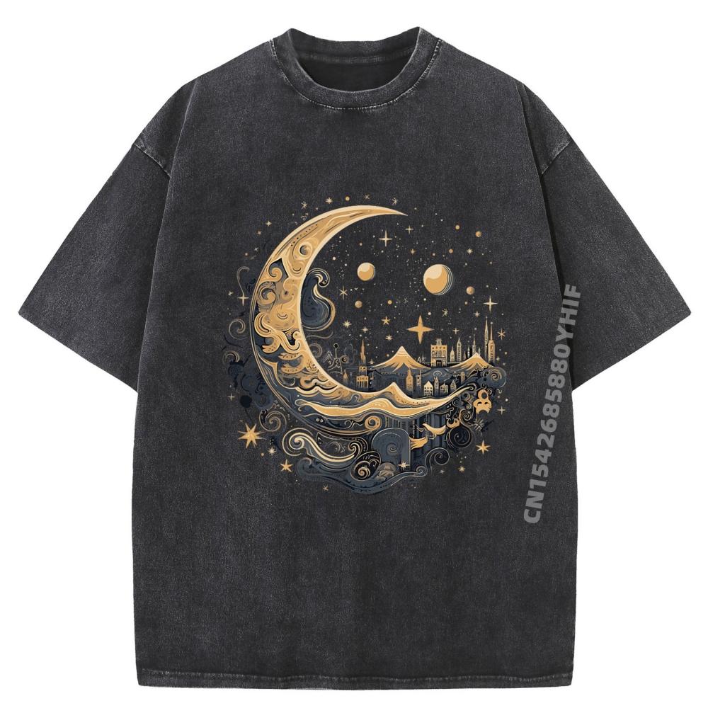 Galaxy Night Sky Moon Lunar Stars Love Designer Clothes Men Leisure Washed Shirts For Men Tshirt Men Character