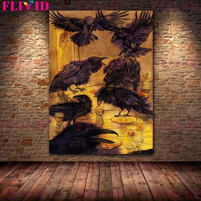 Кровавая Луна Ворон Ретро Настенная Картина Маслом Семь Ворон Ужин Ретро Таинственный Художественный Плакат
