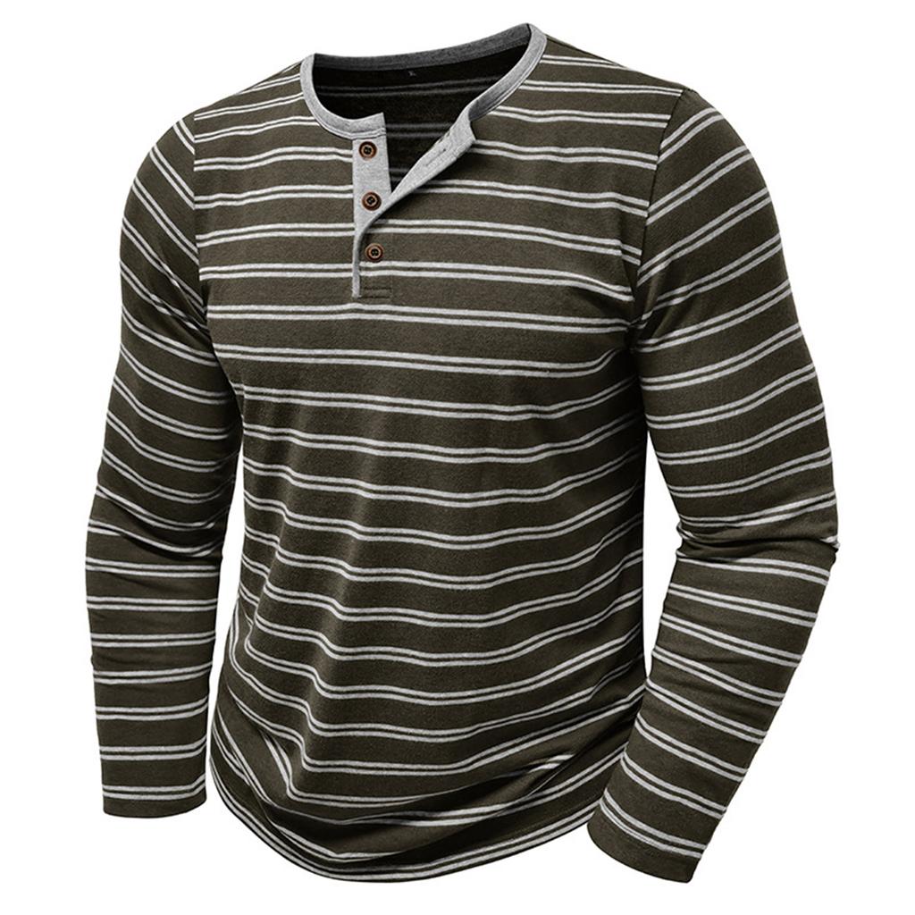 Men's Casual Long-Sleeved Shirts Striped Shirts With Three-Button Tops