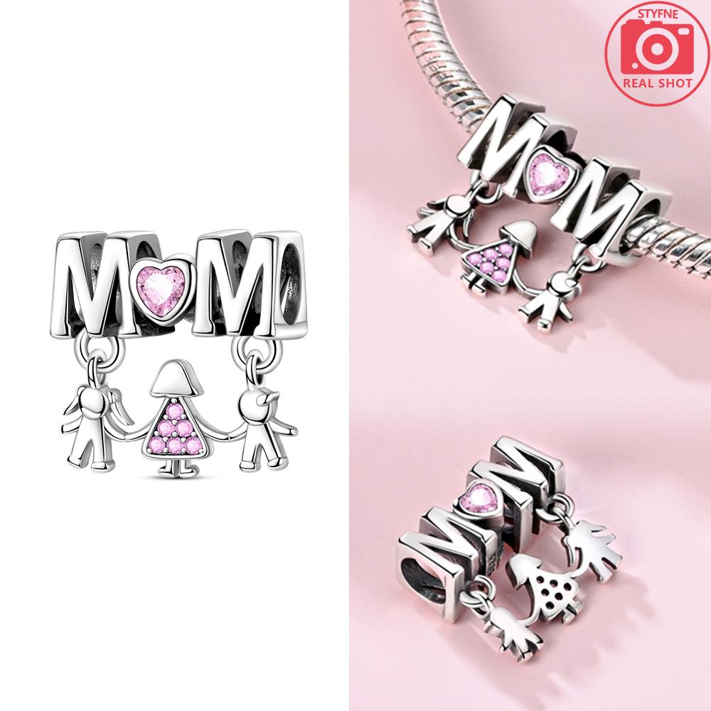 Copper Bead Mom Love Happy Family Dangle Mother'S Gift Charm Fit Original Bangle Bracelet Necklace Diy Jewelry