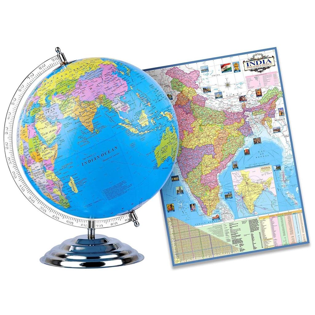 Educational Globe - 13 Inch Height Metal Base With India Political Map (70 X 100 Cm) - World Globe for Home and Office Decor, Gift Item, Show Piece
