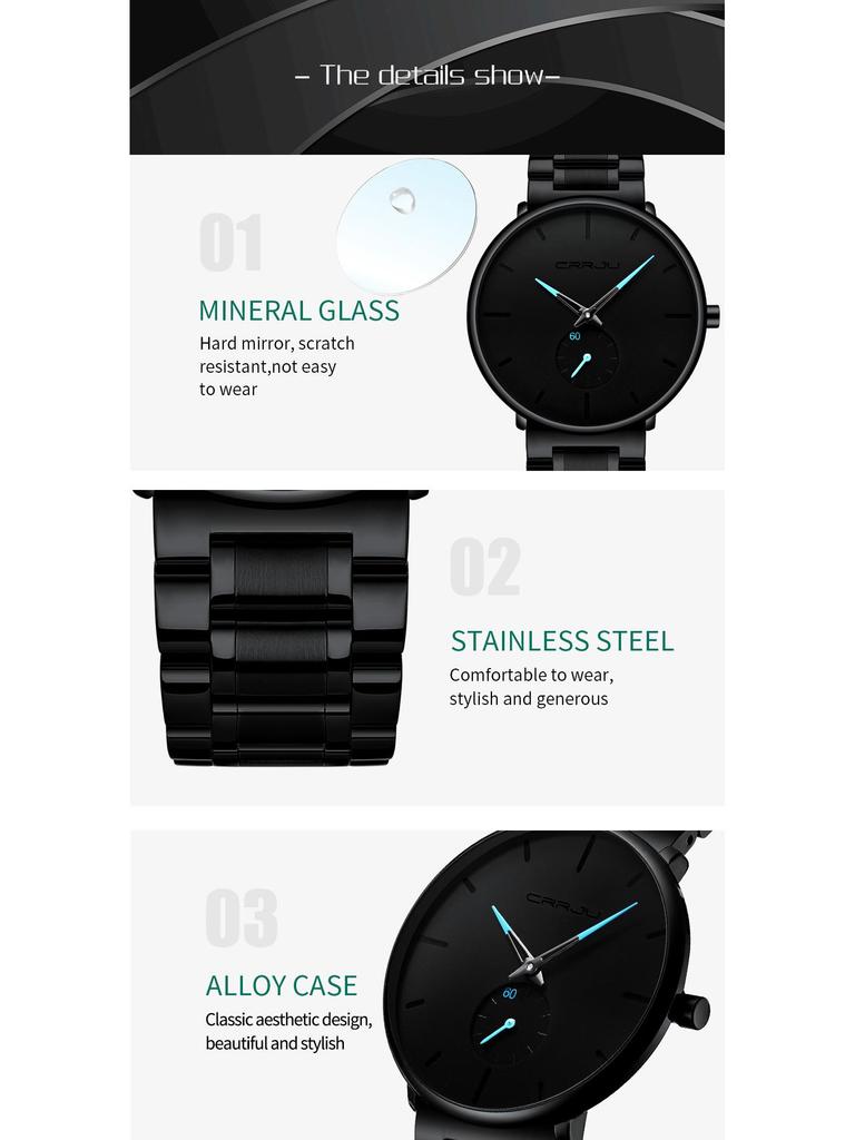 CRRJU 2150 Men's Ultra-thin Waterproof Steel Band Watch