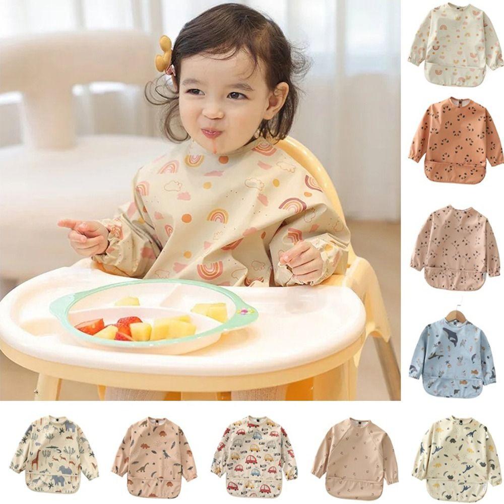 Full Sleeve Mess Proof Baby Bib Machine Washable Baby Smock Soft Full Coverage Apron Baby