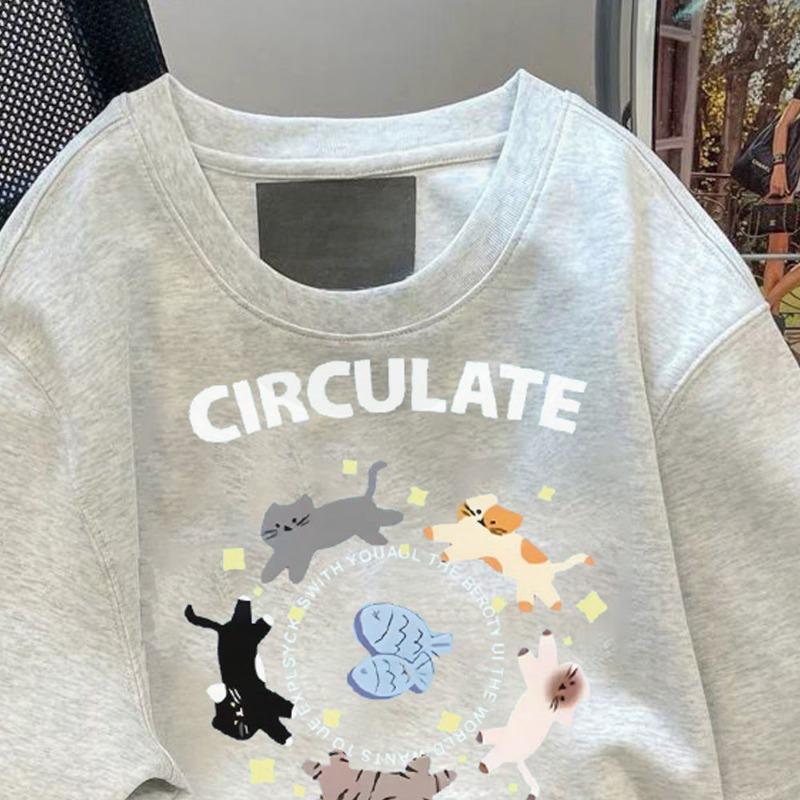 Женский летний новый свободный повседневный топ с короткими рукавами и принтом котят