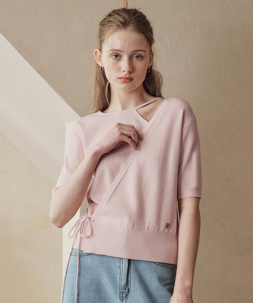 ZEROSTREET [2 Colors] Ribbed Cut-Out Wrap Knit