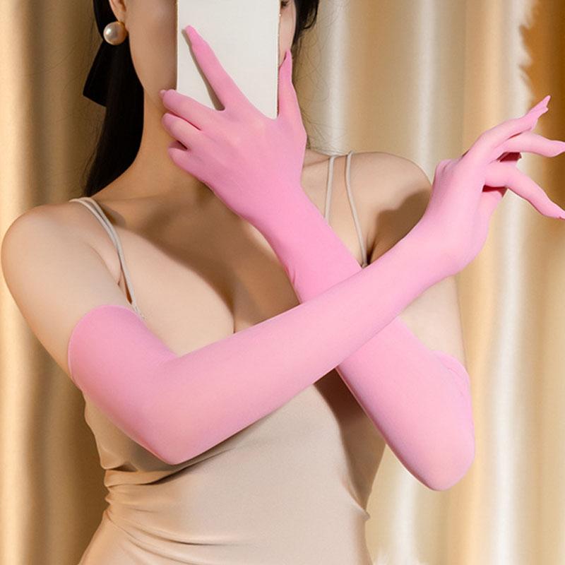 Противоскользящие блестящие шелковистые перчатки длинные перчатки варежки сексуальные ультратонкие прозрачные перчатки для вечеринок женские эротические аксессуары