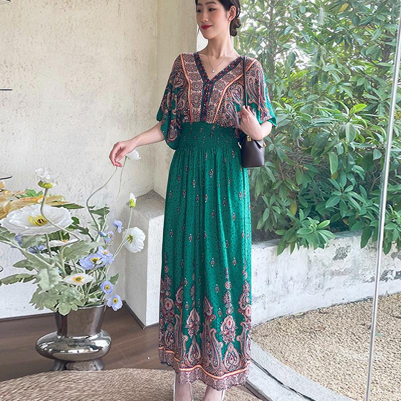 Женское повседневное платье с цветочным принтом и V-образным вырезом, неровный тон, повседневное, с круглым вырезом, длинное