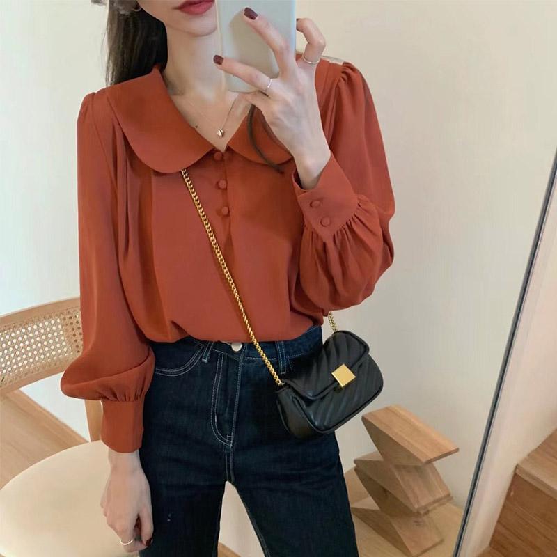 Женская винтажная рубашка, французский сладкий топ с детским воротником, повседневная женская блузка для поездок на работу, темперамент