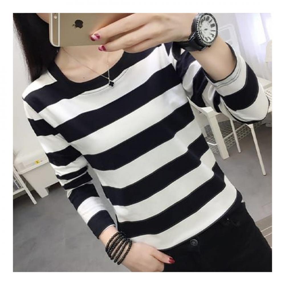 Navava Long Sleeve Simple STripe Round Neck T shirT nT1474