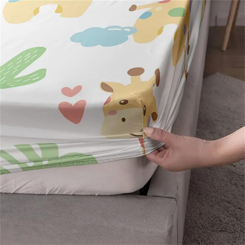 1 Комплект Простыней Мультяшный Жираф Шелковисто-мягкие Микрофибровые Простыни Милое Животное Супермягкие Дышащие Декор Комнаты Листва