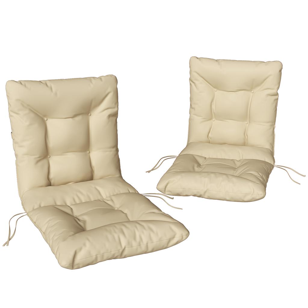 Outdoor Seat Cushion with Backrest and Ties, Water-Repellent Cushion for Indoor and Outdoor Use, Beige