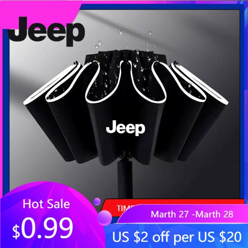 For Jeep Car Fully Automatic Umbrella With LED Flashlight Reflective Stripe For Jeep Renegade Compass Grand Cherokee Wrangler