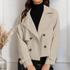 Womens Cropped Trench Coat Casual Long Sleeve Double Breasted Jacket Notched Lapel Short Blazer with