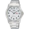 Q&Q Watch Analog Waterproof Date Day of the Week Metal Band A142-214 Men's Silver