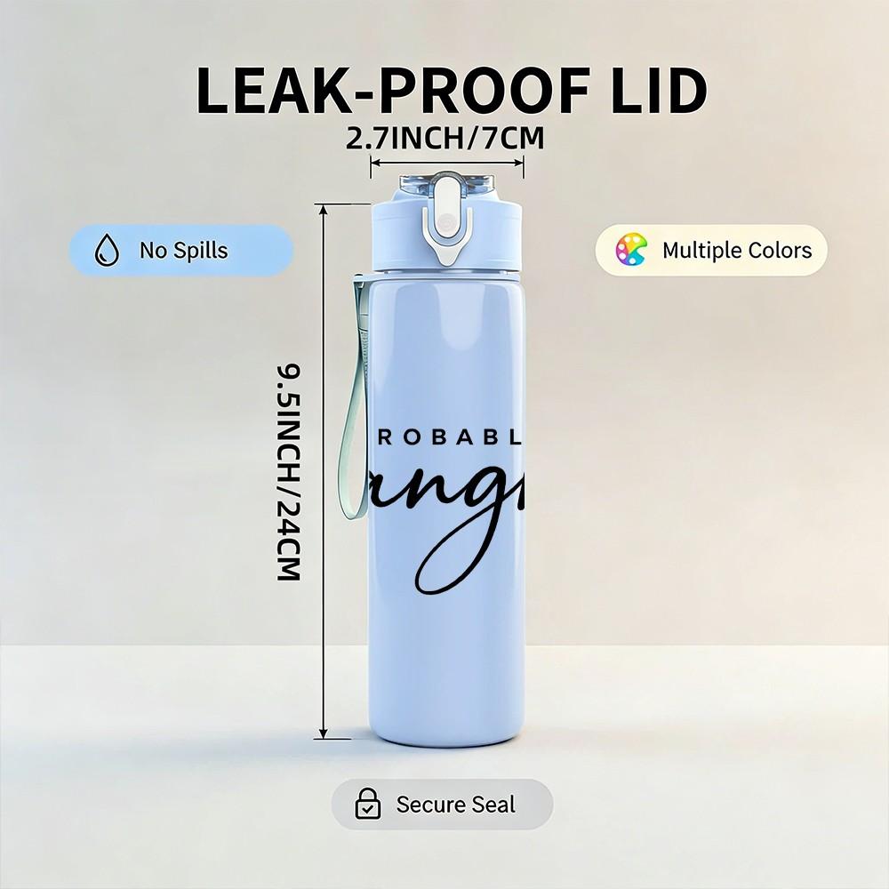 1PC Probably Hangry Script Letter 750ml Color Plastic Sports Water Bottle Leakproof Flip Straw Lid Suitable for Sports Office Home Use