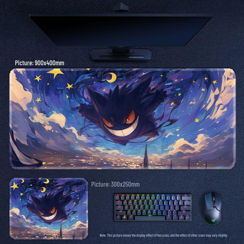 Большой Нескользящий Коврик для Мыши Pokémon Gengar - Аниме Мультяшный Настольный Коврик для Компьютеров и Ноутбуков