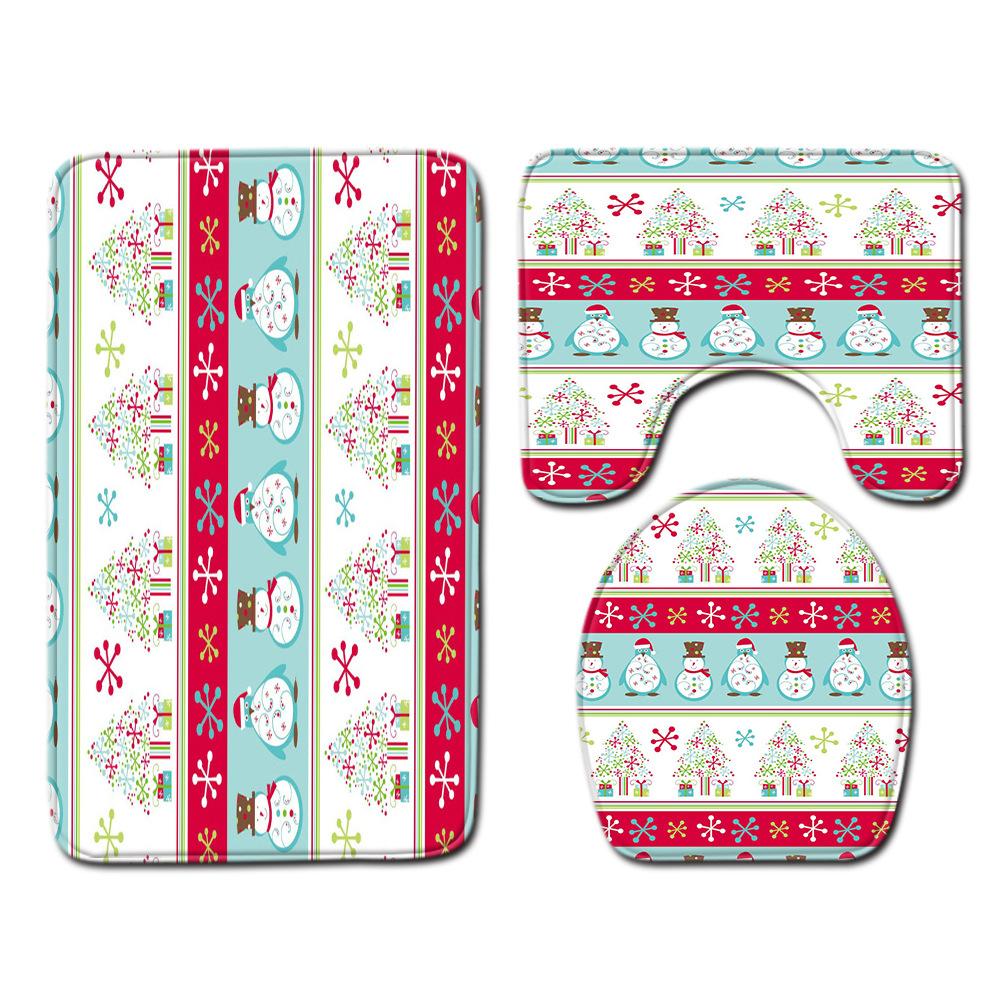 Christmas Waterproof Shower Curtain Four-Piece Combination Floor Mat Entrance Door Mat Bedroom Living Room Carpet