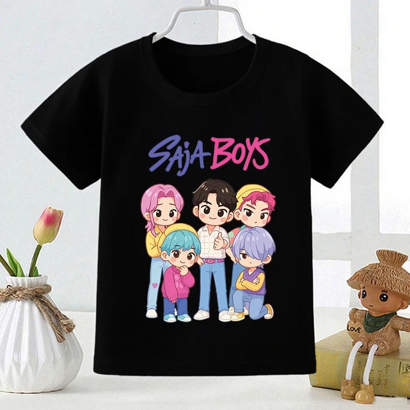 Kpop Охотник на демонов Saja Boys Модная детская футболка с принтом Летний топ для девочек Детская футболка с коротким рукавом
