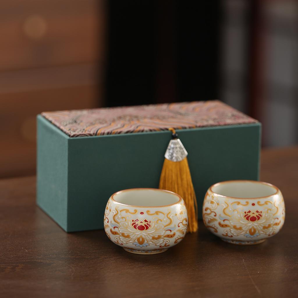 Ru kiln Dunhuang ceramic tea cup gift box tea cup household master cup single cup Chinese tea cup 1011 new