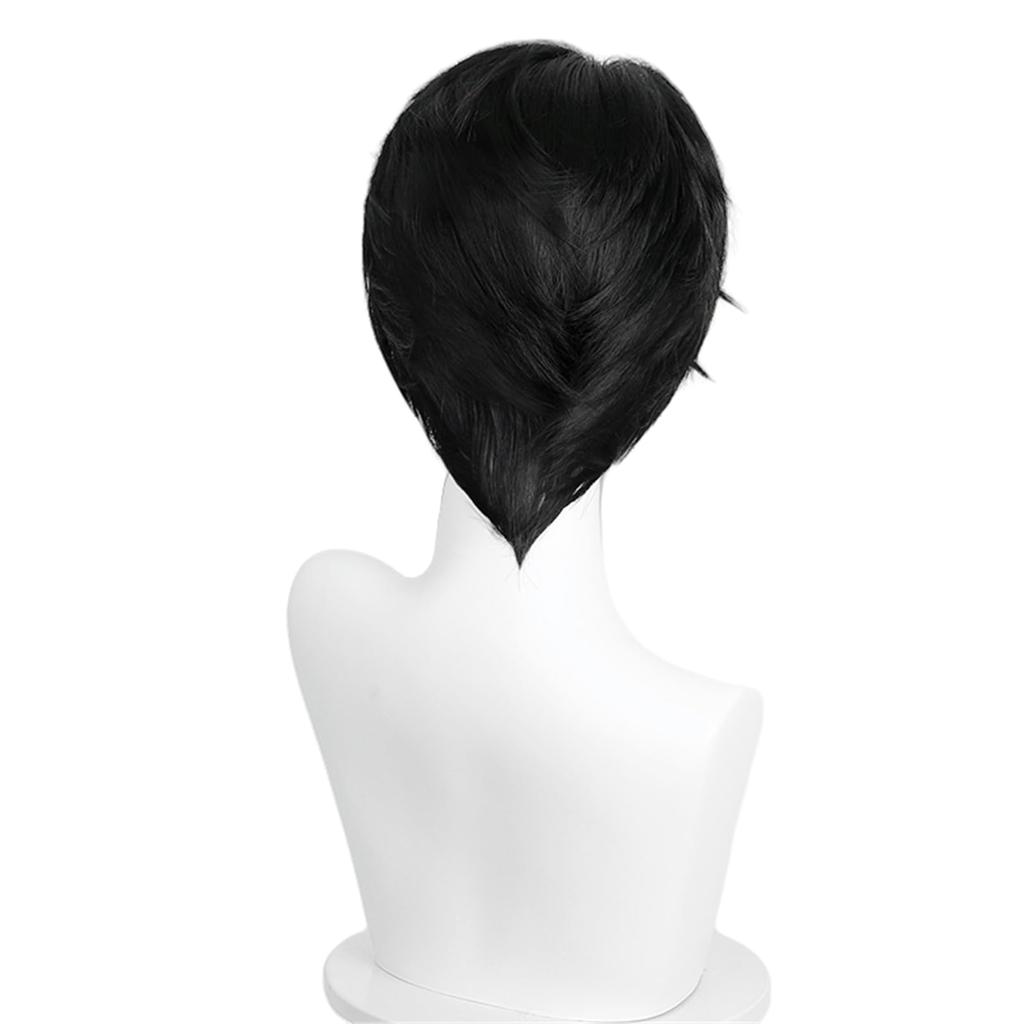 Черная косая челка, короткий синтетический парик, не завивающийся вверх | парик для косплея Цинь Ю, персонажа аниме K-pop «Охотники на демонов»