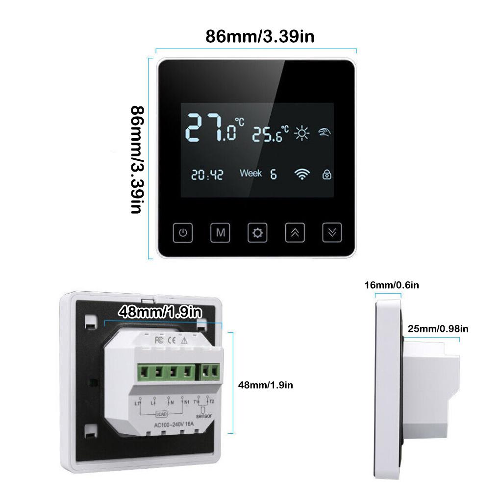 Датчик температуры пола для внутреннего обогрева, ЖК-дисплей, сенсорный экран, датчик температуры, профессиональный умный термостат для дома, тип 2