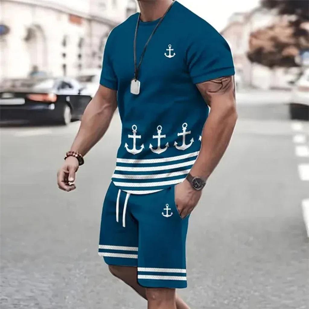 Летняя мода, футболка, шорты, комплект, темпераментный уличный мужской s, свободный топ с 3D короткими рукавами и градиентным кокосовым принтом, стиль