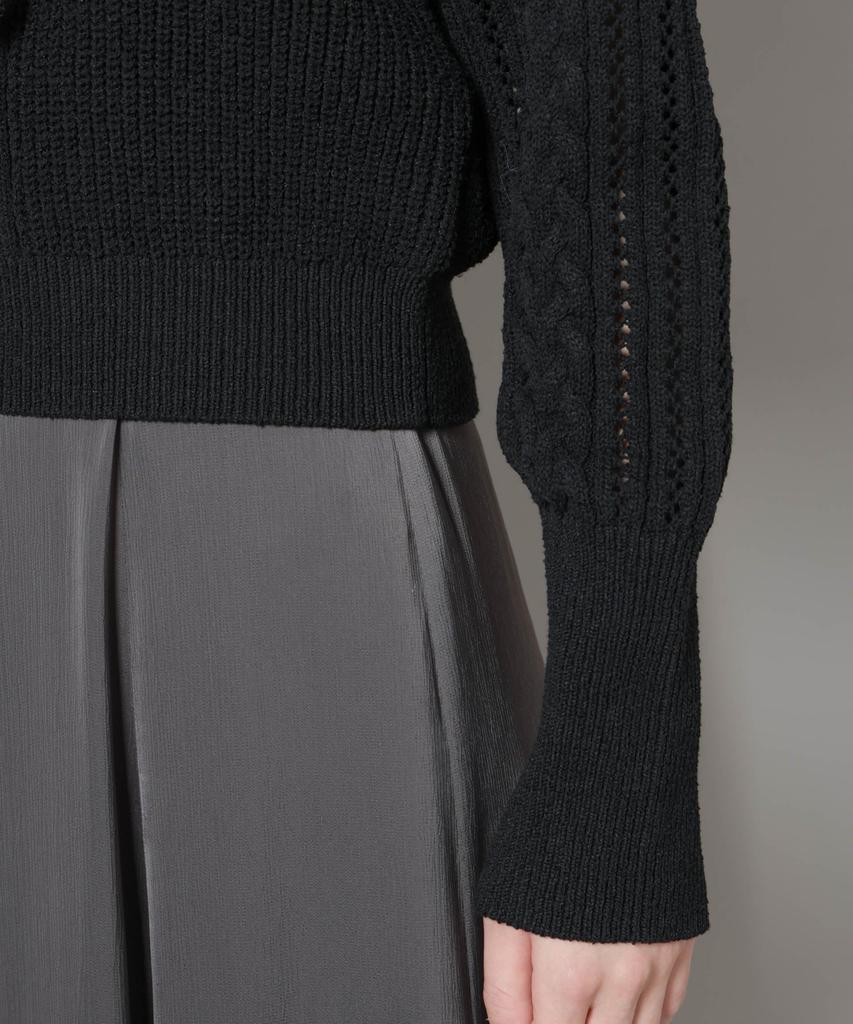 Nano Universe Ruffle Cable Knit F Women's Pullover, 010, Black, 669-5222324