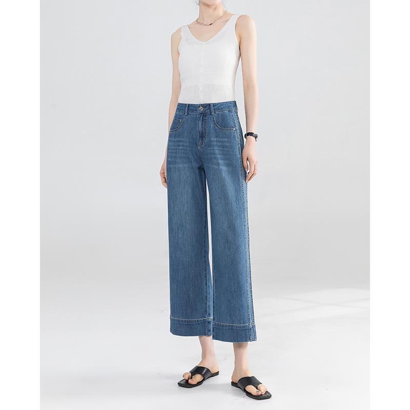 Летние тонкие девятиточечные прямые джинсы для женщин с высокой посадкой, модные, для работы, слегка свободные, облегающие, широкие брюки