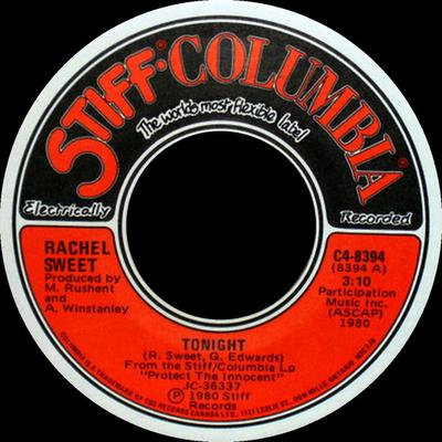7-дюймовая пластинка RACHEL SWEET - Tonight C48394 Stiff-Columbia 1980 Канада Рок Б/У