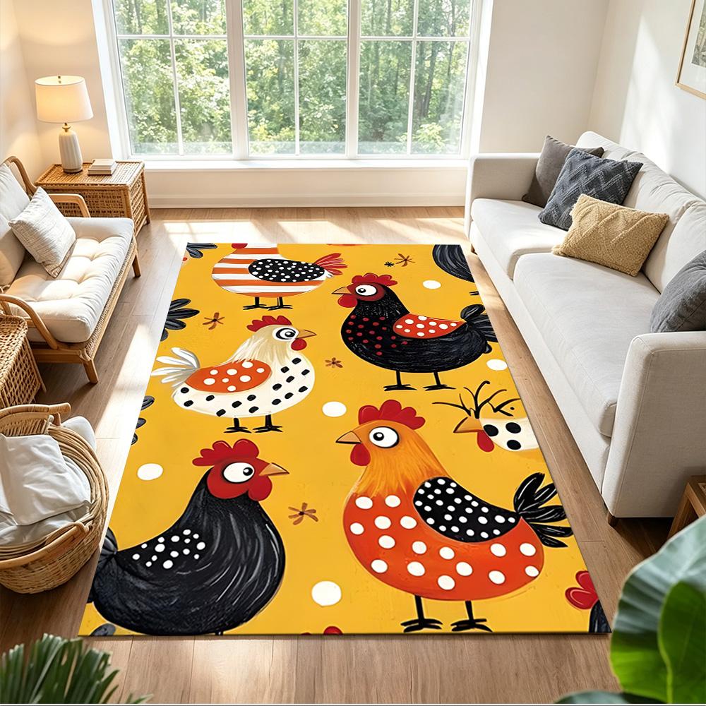 Colorful Chicken Art Pattern Non-Slip Home Carpet Design for Office Decor Living Room Bedroom Gift