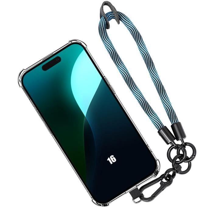 Case - BOOLING - for iPhone 16 - Transparent Silicone - Shockproof - Blue Lanyard 30cm