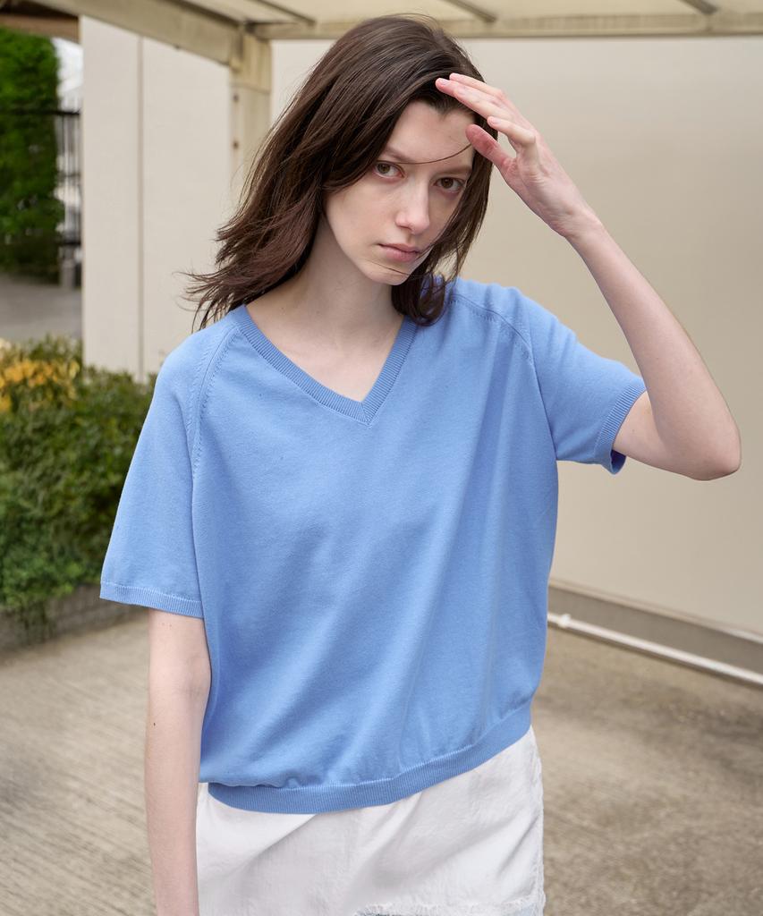 Вязаный джемпер Leuba Fresh Cotton с V-образным вырезом - Цвет «Гавань»