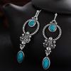 Свадебные Серьги-подвески с крючком Подарок Натуральный камень Кулон Бирюза Драгоценный камень Ретро Тайское серебро