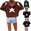 Women's Pullover Hooded Sweater With Pockets Long Sleeves Five-Pointed Star Temperament Commuting Knitted Sweater For Women