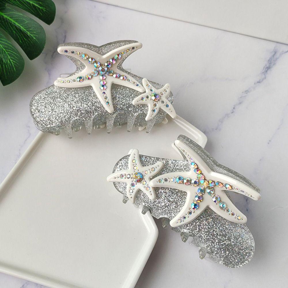 Acetic Acid Acetate Hair Claw Rhinestone Large Shark Clip Elegant Starfish Hair Grab Clip  Lady