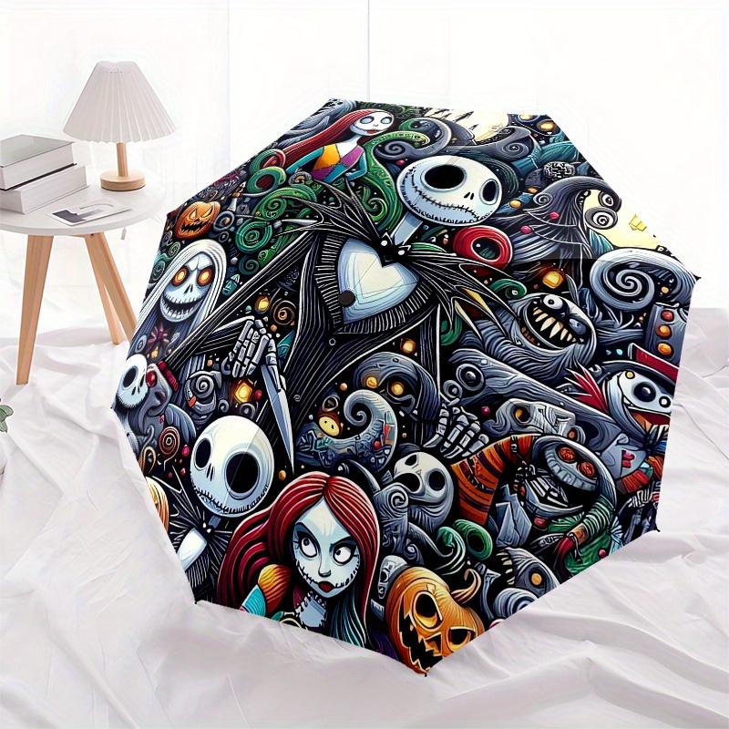 Nightmare Before Christmas,Halloween Automatic Opening and Closing Umbrella - 8-rib Folding Design, Lightweight and Portable, Suitable for D