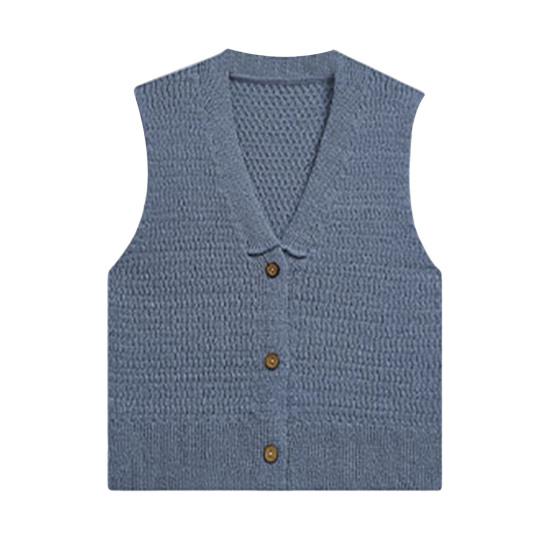 Женский укороченный свитер-жилет с V-образным вырезом на пуговицах, летний повседневный трикотажный кардиган без рукавов для девочек-подростков