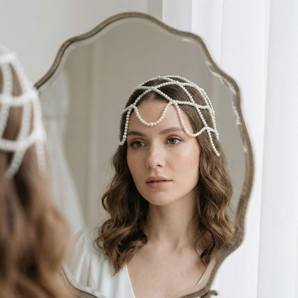 Hand-Made Mesh Hair Accessories Pearls Weave Pearl Headpiece Wedding Accessories