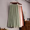 Summer Autumn Women's Skirt Literary Large Size Cotton Linen Half Skirt Elastic Waist Linen A-line Skirt Long Section Pure Color Wind Swing Skirt