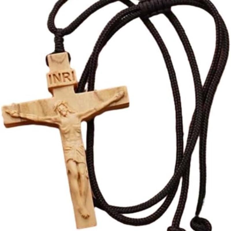 Деревянное ожерелье с крестом Иисуса, ожерелье с деревянным крестом, христианско-католическое ожерелье с распятием Иисуса для мужчин и женщин