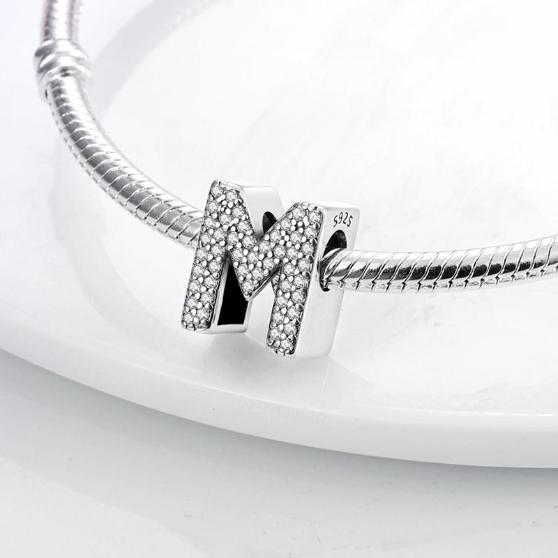 Серебро 925 пробы Подходит для 925 Оригинального Браслета DIY Буквы Алфавита A-Z Бусина Циркон CZ Подвеска с буквой LOVE Ювелирное изделие Подарок
