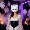 Lightweight Half-face Fox Mask Long Fur White Half Face Mask, Halloween Masquerade Cosplay Costume Accessories Elegant Fairy for Ancient Style