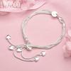 925 Sterling Silver Snake Chain Heart Pendant Bracelet Fashion Wedding Jewelry