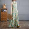 Summer New Artistic Loose Print Round Neck Sleeveless Dress for Women Vintage Long Dresses
