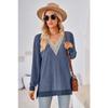 Осенне-зимняя женская блузка с v-образным вырезом, кружевные однотонные свободные топы с длинными рукавами