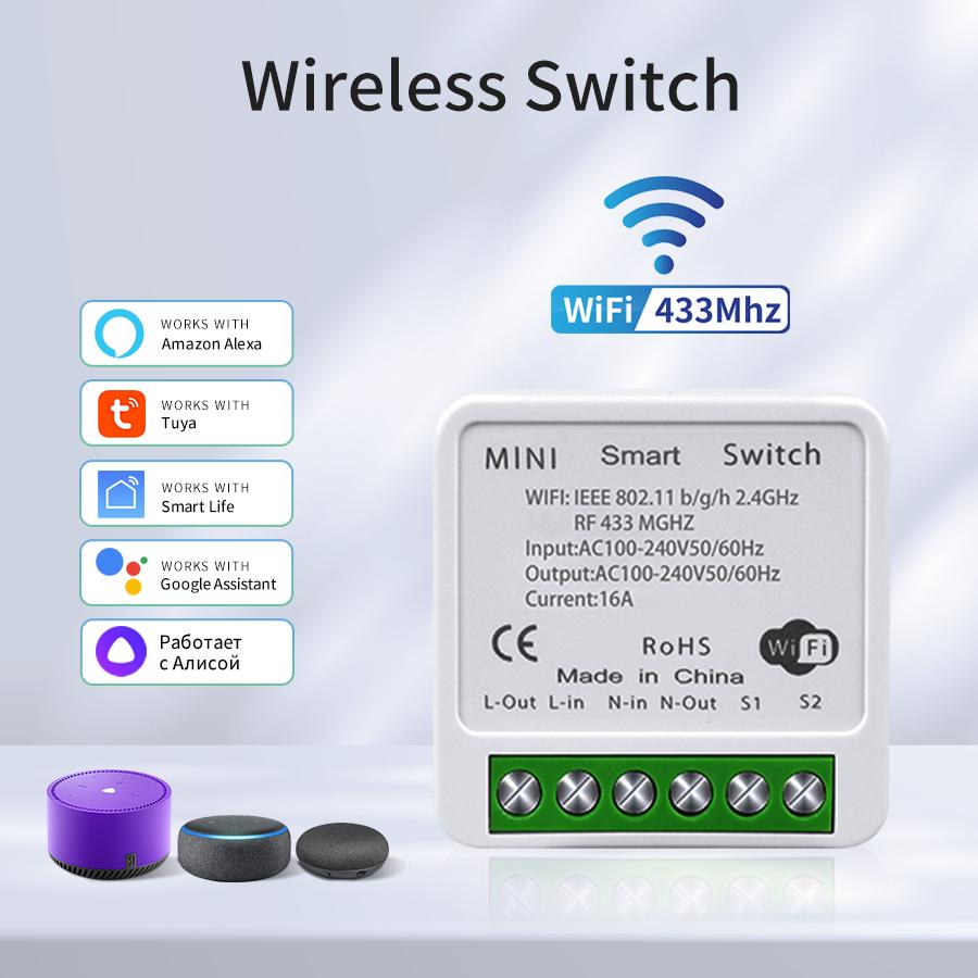 16A Tuya WiFi DIY Smart Switch Power Monitor Умный дом Беспроводной 433 МГц Выключатель света Улучшение дома Самостоятельное управление питанием Пульт дистанционного управления