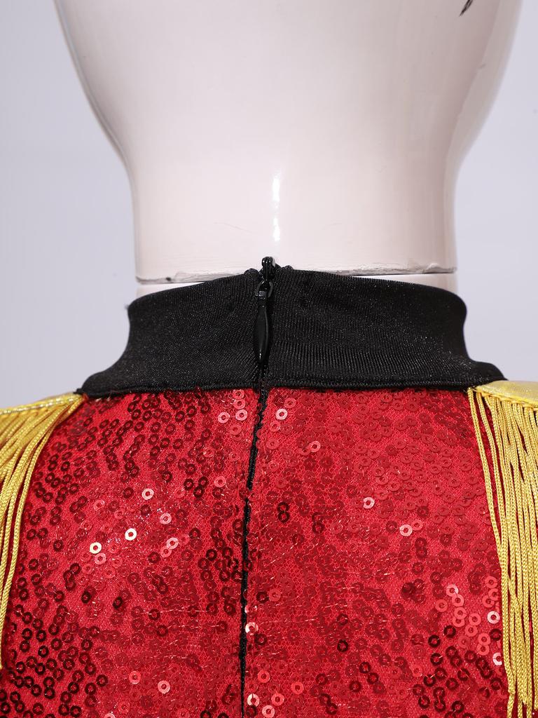 Girls Ringmaster Circus Costume Long Sleeve Tassel Epaulet Shiny Sequins Design Jumpsuit Dress