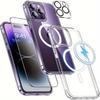 Прозрачный магнитный чехол для телефона с защитной пленкой для iPhone 15 Pro Max 14 Plus 13 12 Mini 11, противоударная тонкая задняя крышка