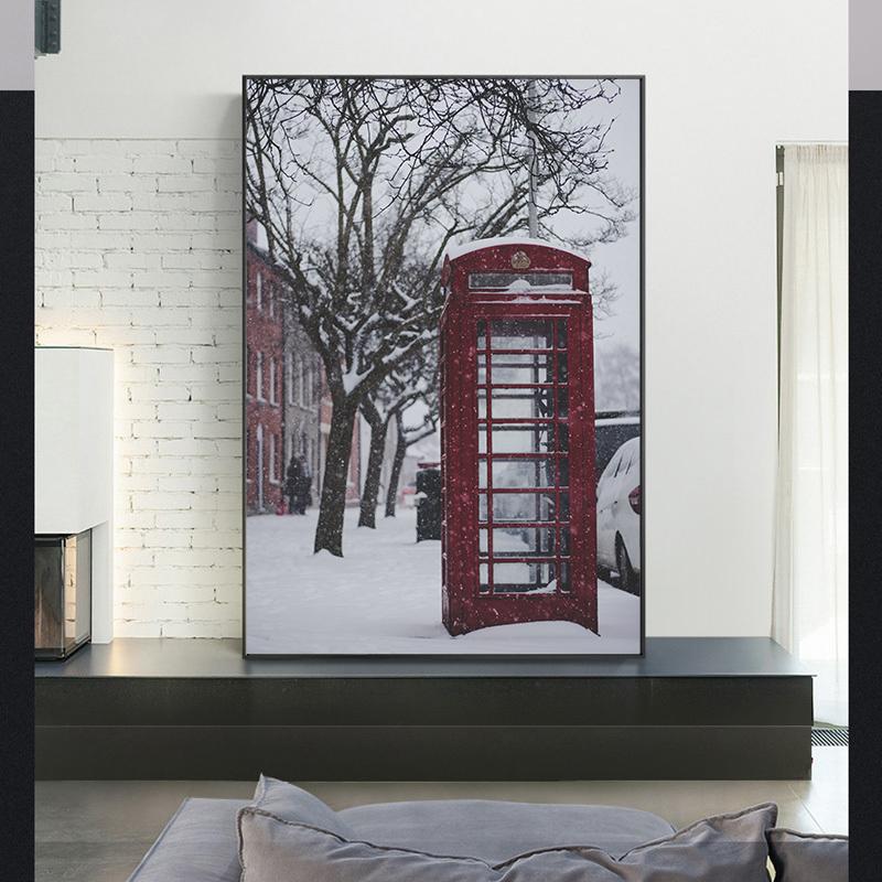 Лондонская улица, настенная живопись, красная телефонная будка, картины, городские серые картины, краска, печать на холсте для декора гостиной, без рамки